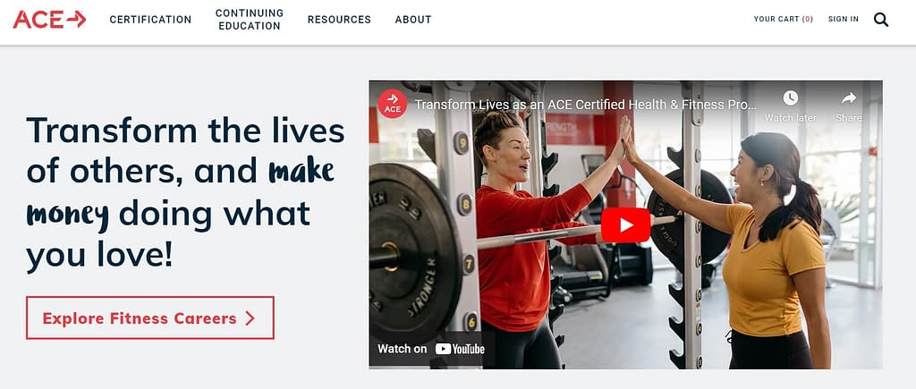 ACE personal training certification homepage