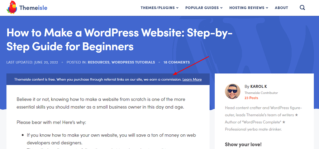 Blog best practices example of a disclosure statement.