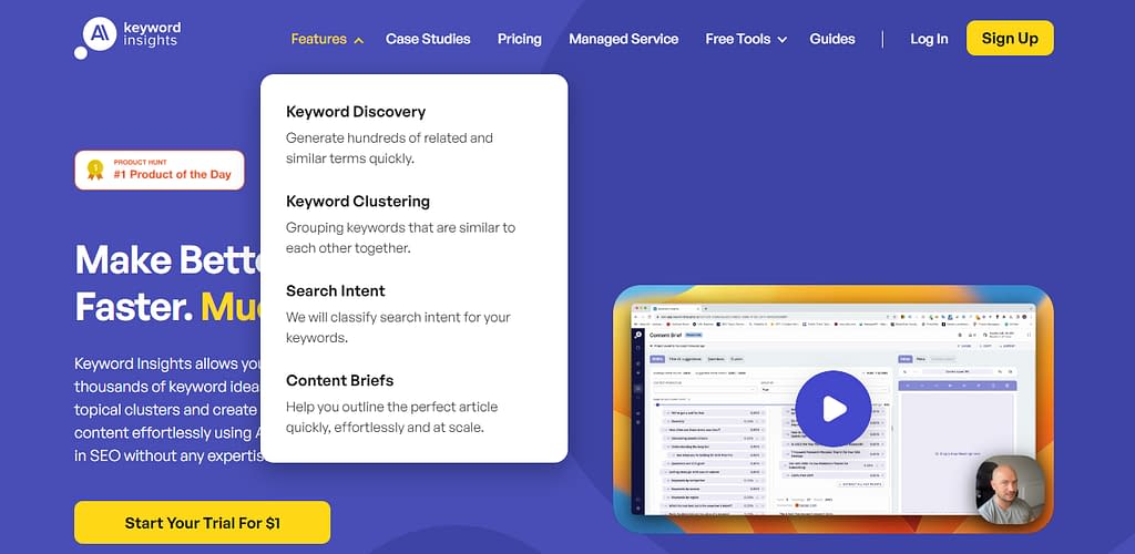 The Keyword Insights AI homepage.