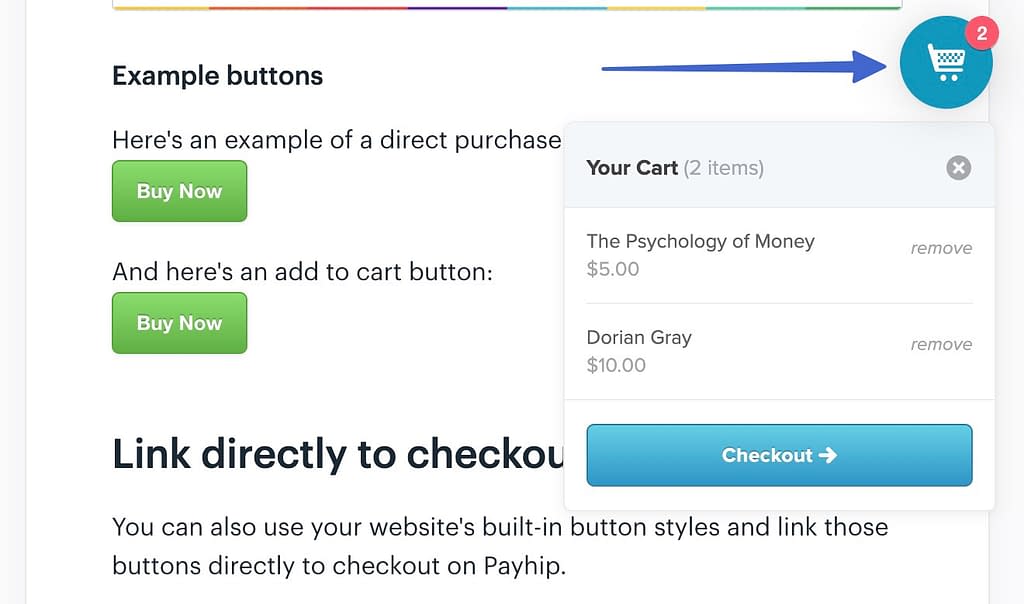 Shopping cart icon and list shown everywhere on your site.