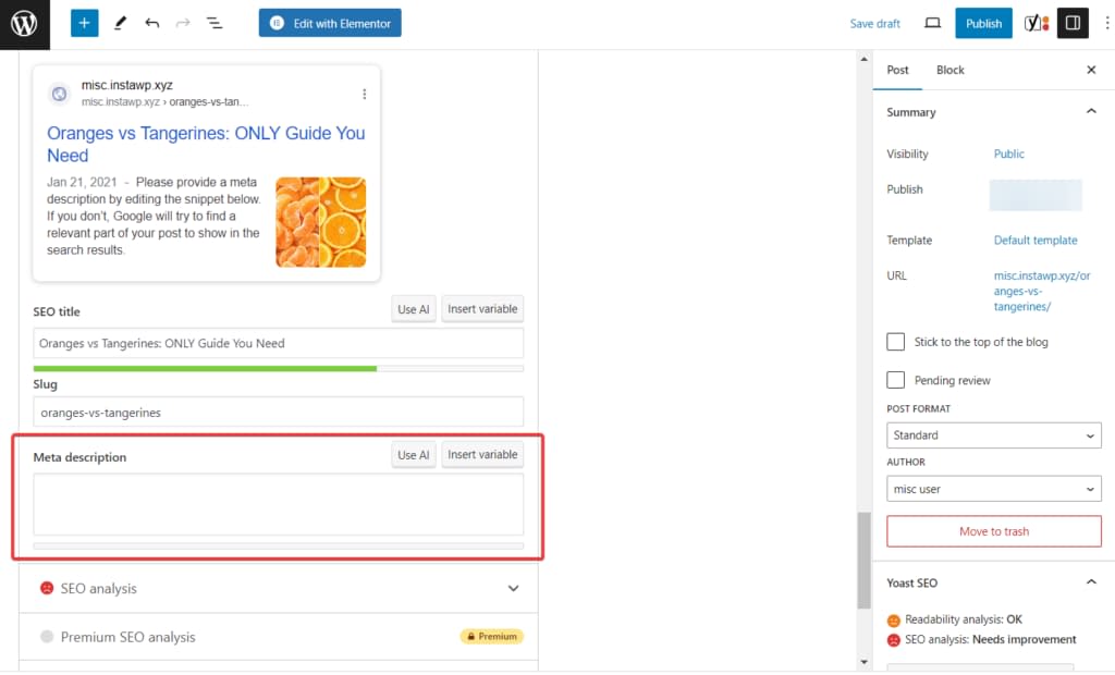 wordpress yoast meta desc