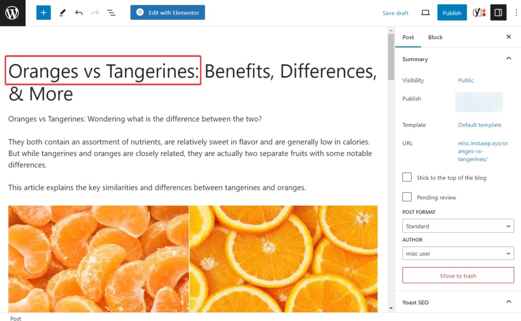 keyword at the beginning of article title