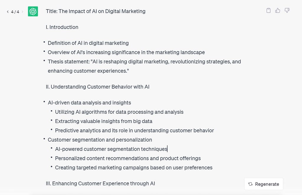 best chatGPT prompts for writing content outlines.