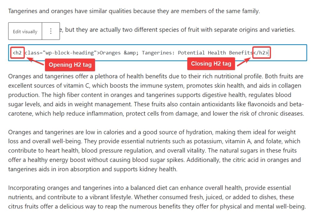 h2 tags in html wordpress