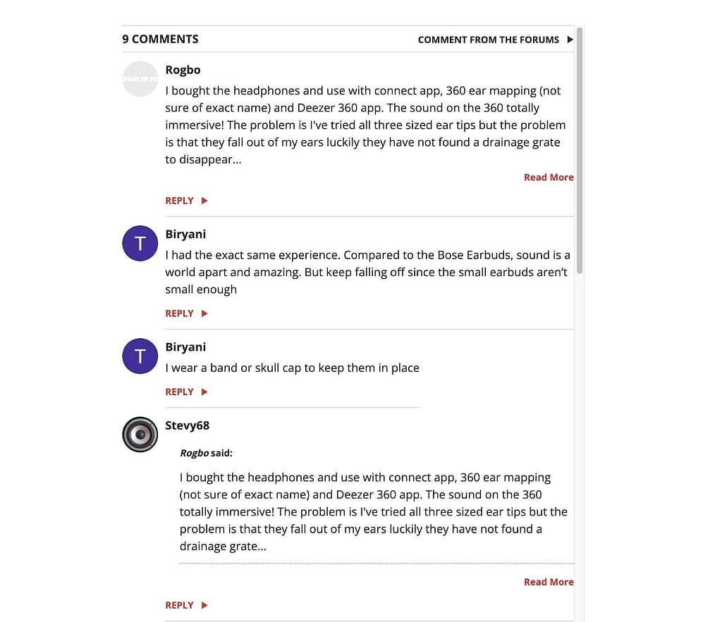 Comments from a blog where the product review blogger responds.
