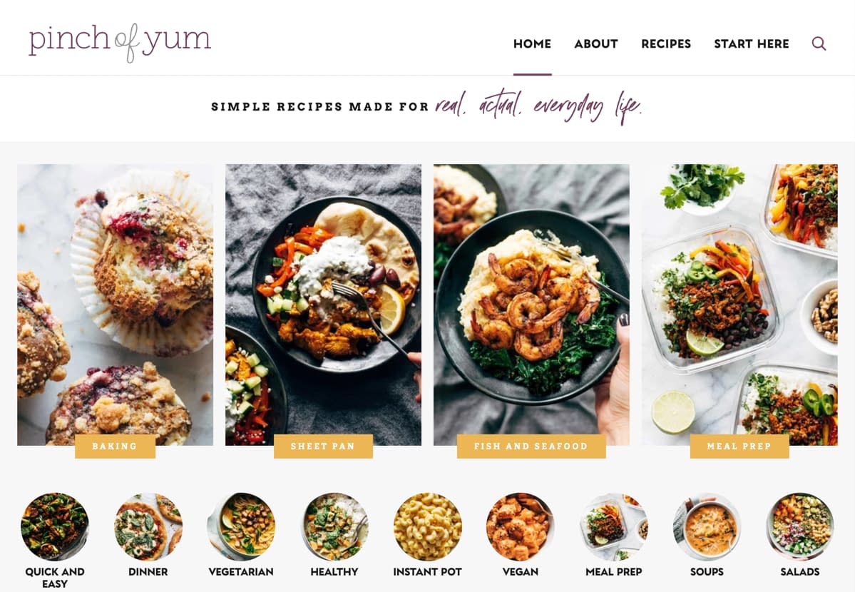 The Pinch of Yum food site is a good example of one of the best blog niches.