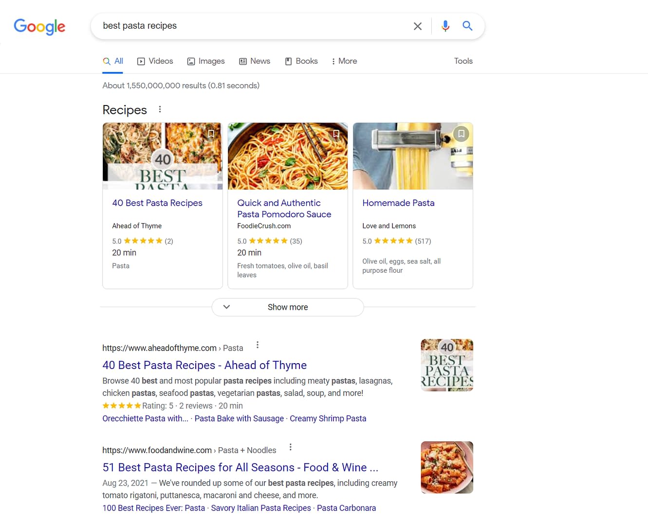 An example of a regular SERP.