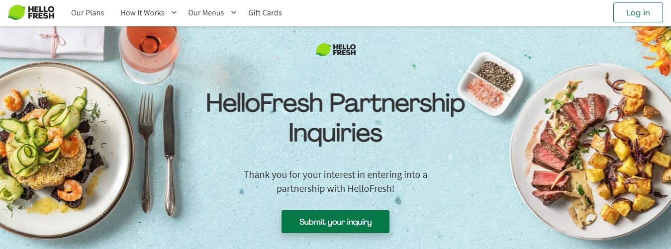 HelloFresh affiliate program page