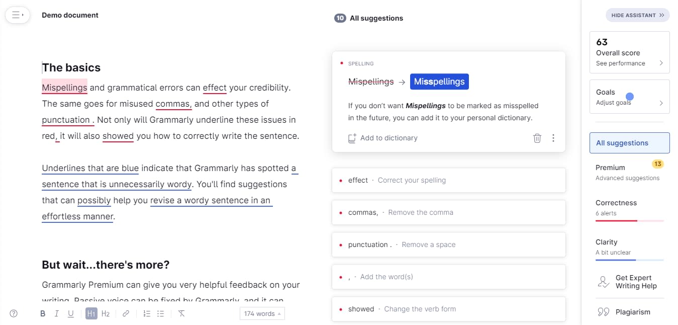 Grammarly demo document.