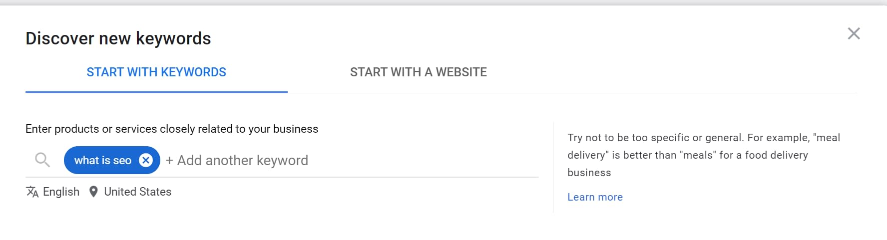Discovering new keywords with Keyword Planner