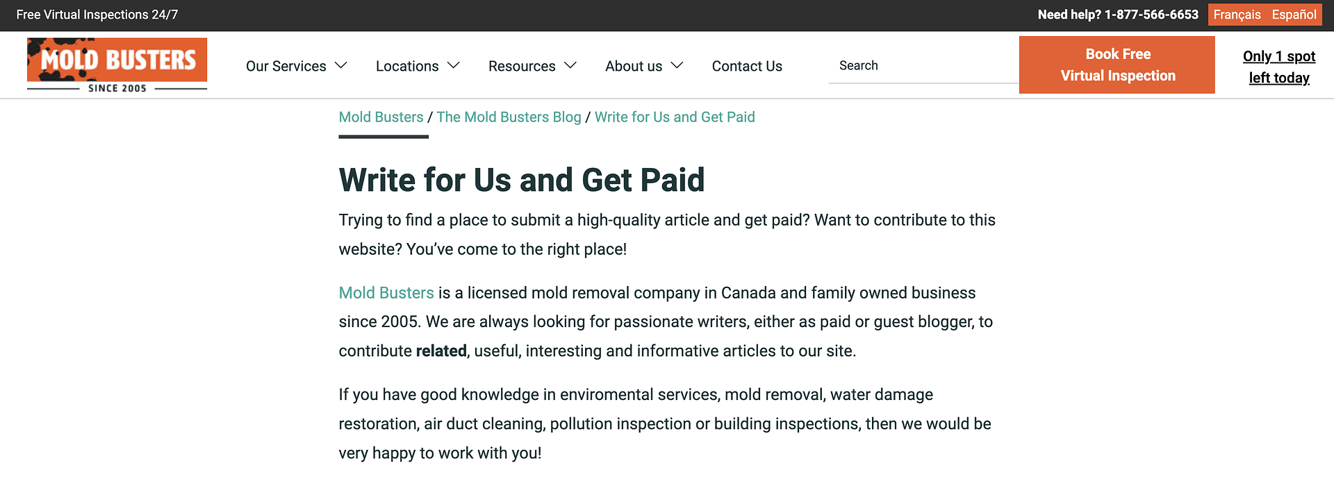 Mold Busters writer submission guidelines.
