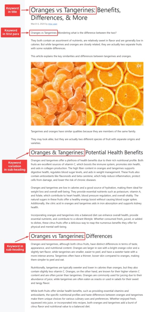 seo keyword distribution in article