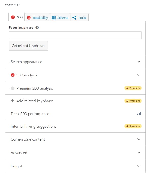 yoast seo section in article
