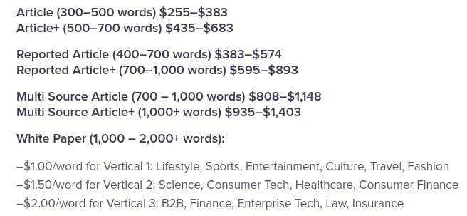 Contently writer rates for freelance writing jobs
