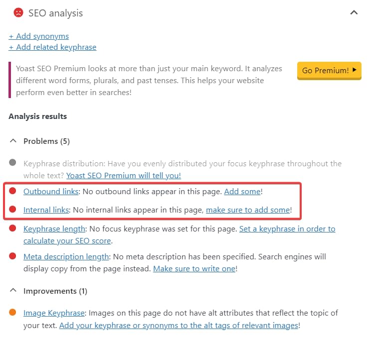 yoast seo inbound outbound link notification