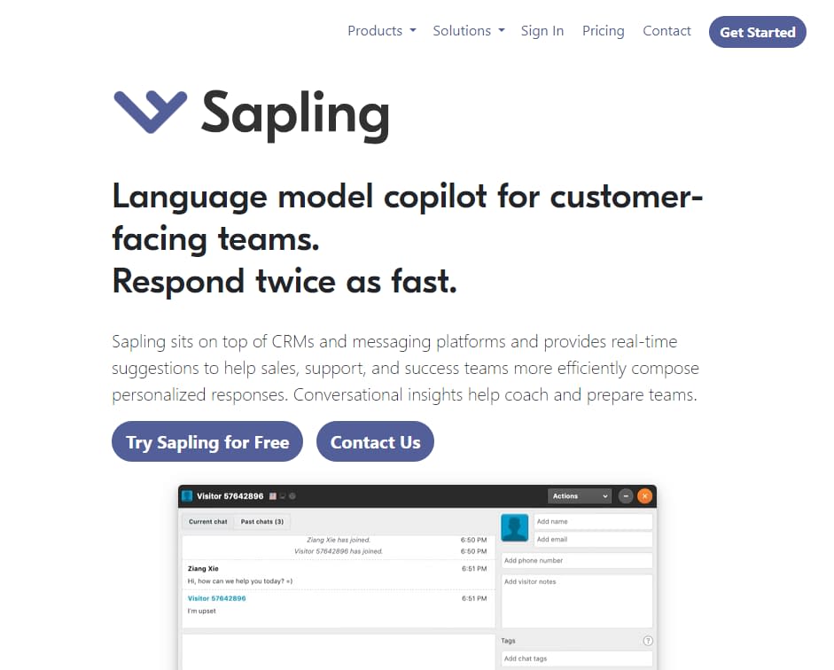 An example of one of the Grammarly alternatives, Sapling.