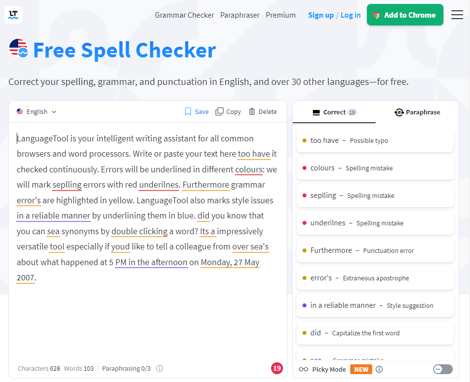 An example of LanguageTool, one of many Grammarly alternatives.