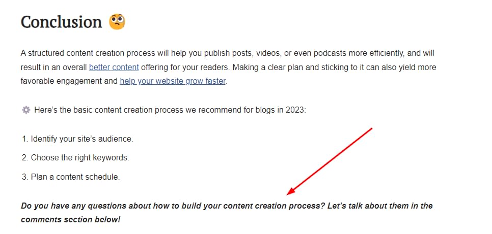 Blog best practices example of a CTA asking readers for comments.