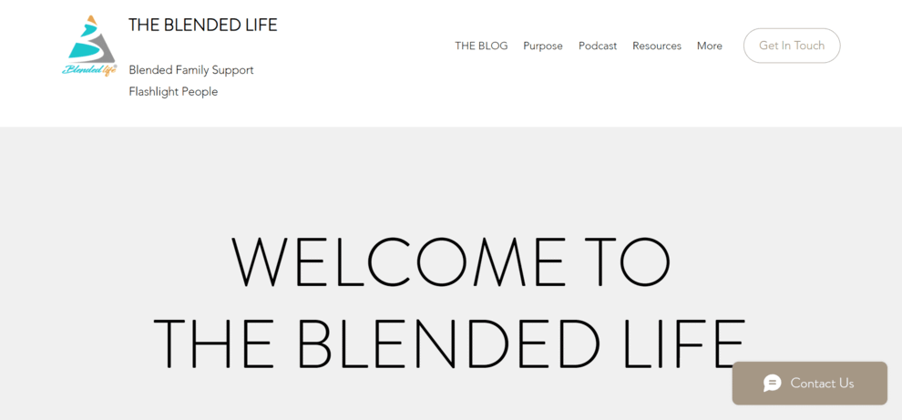 The Blended Life homepage with the text "Welcome to The Blended Life" in the middle.