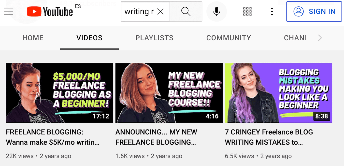 A blogger's YouTube channel.