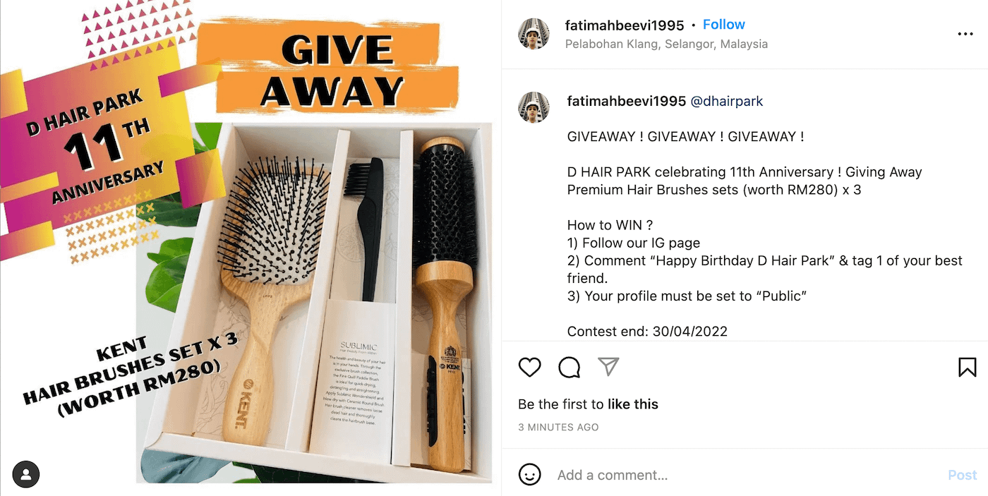 Instagram giveaway.