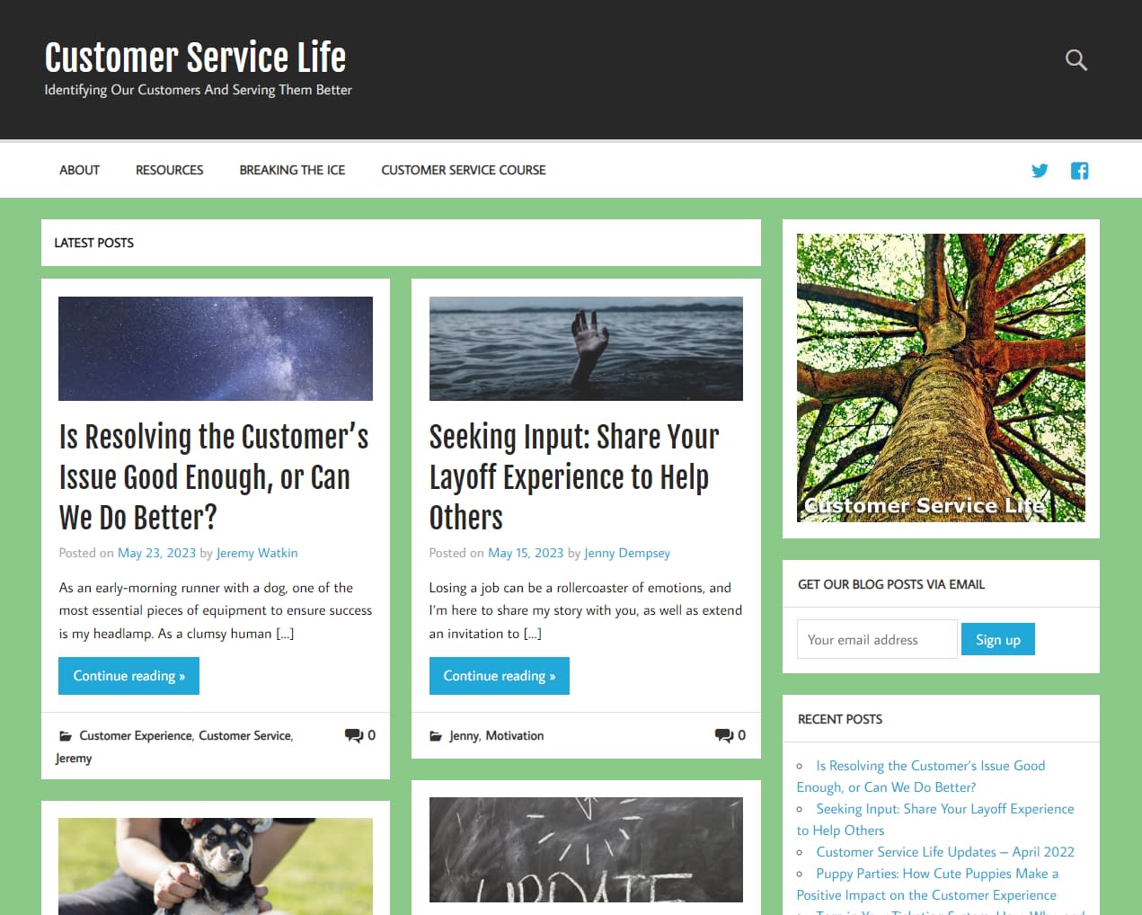 Customer Service Life homepage.