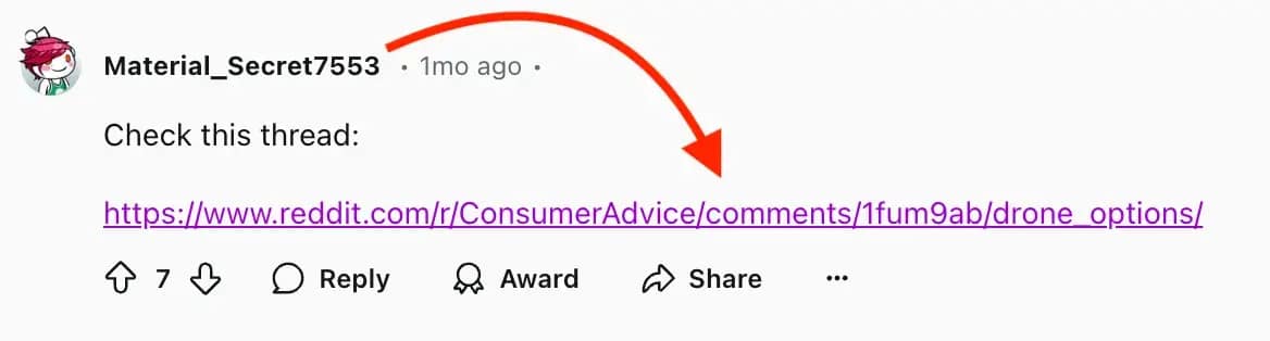Reddit comment redirecting to another reddit thread.