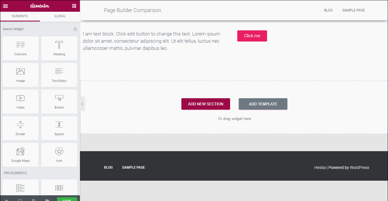 Elementor editing comparison for Elementor vs Divi Builder vs Beaver Builder