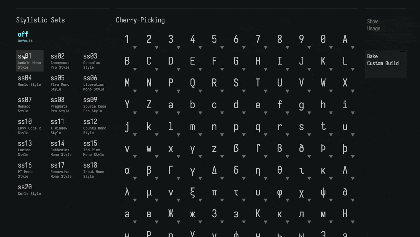 iosevka stylistic sets