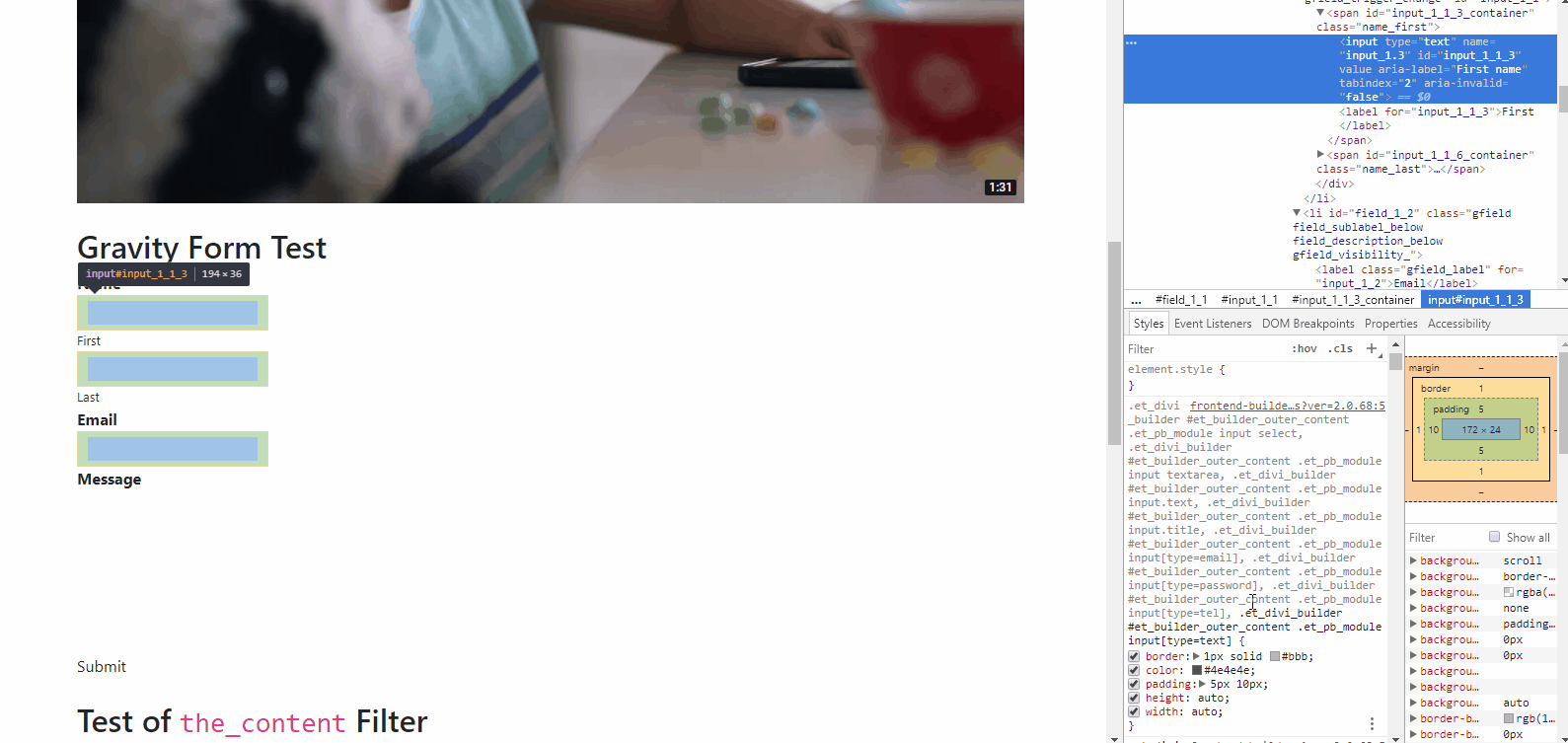 divi css styles gravity form