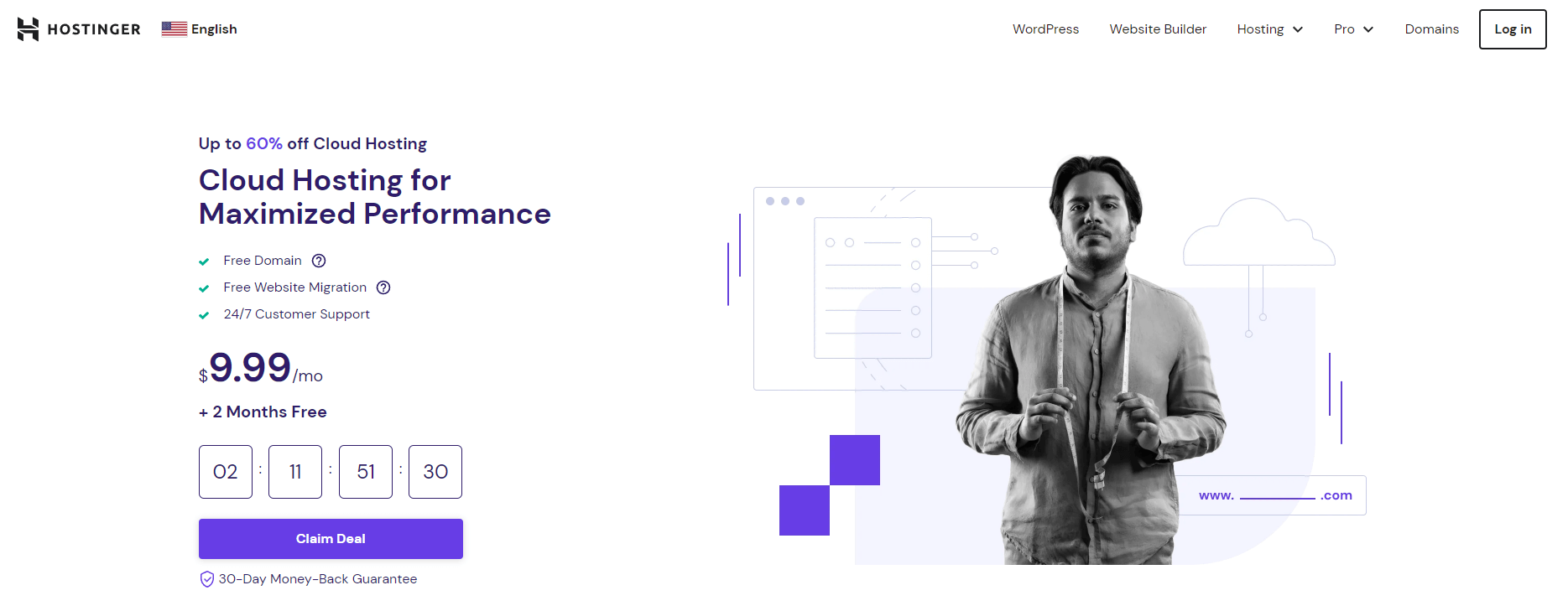Hostinger Cloud hosting page screenshot.