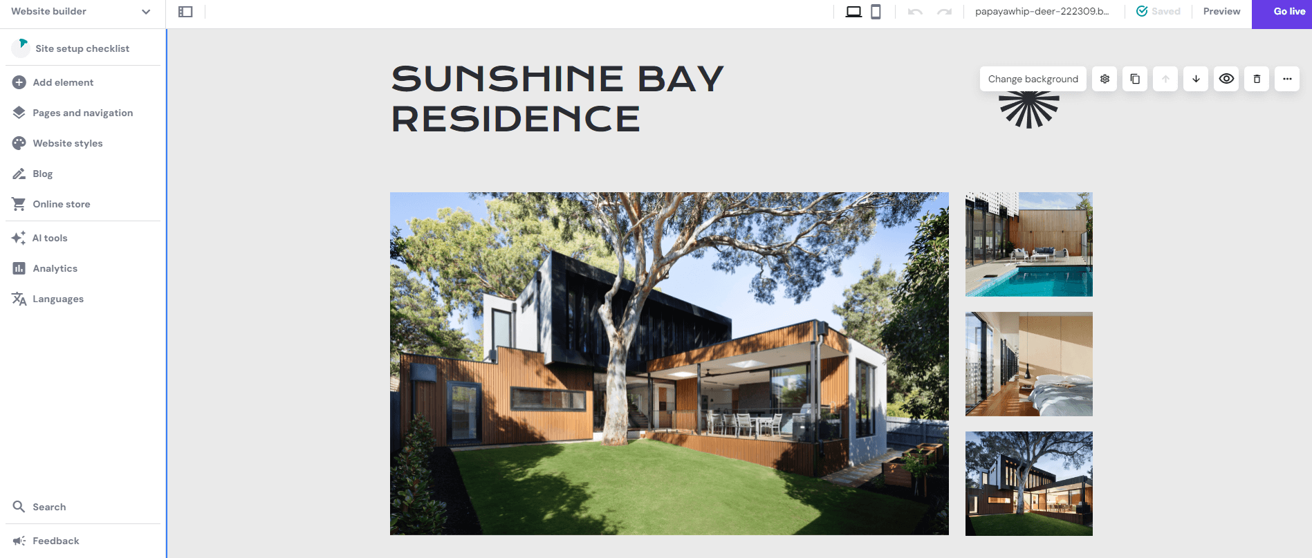 Hostinger review of the website builder showing an "About" page.