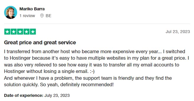 Hostinger review from Mariko Barra.