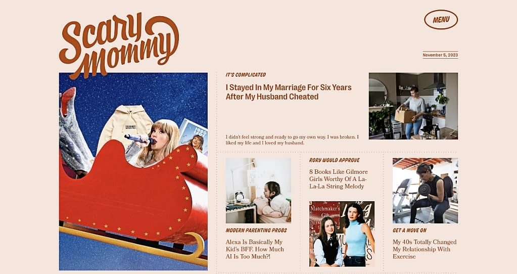 Scary Mommy parenting blog homepage.