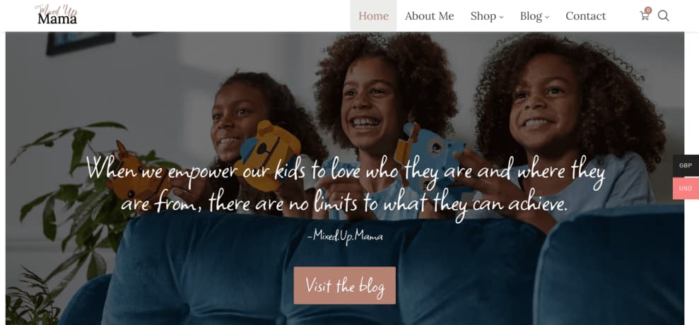 Mixed Up Mama blog homepage with an image of three mixed-raced girls.