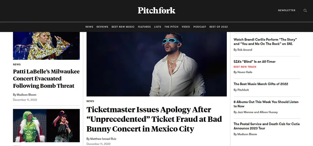 Pitchfork homepage