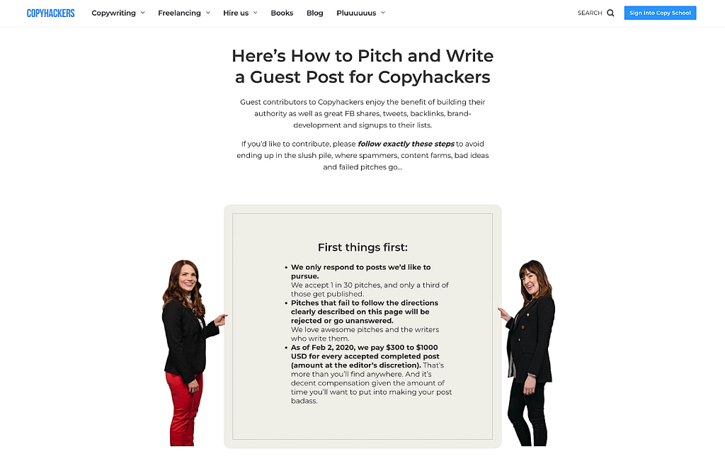 Get paid to write articles for CopyHackers by going to their pitch page.