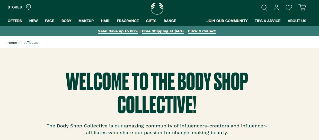 The Body Shop affiliate page
