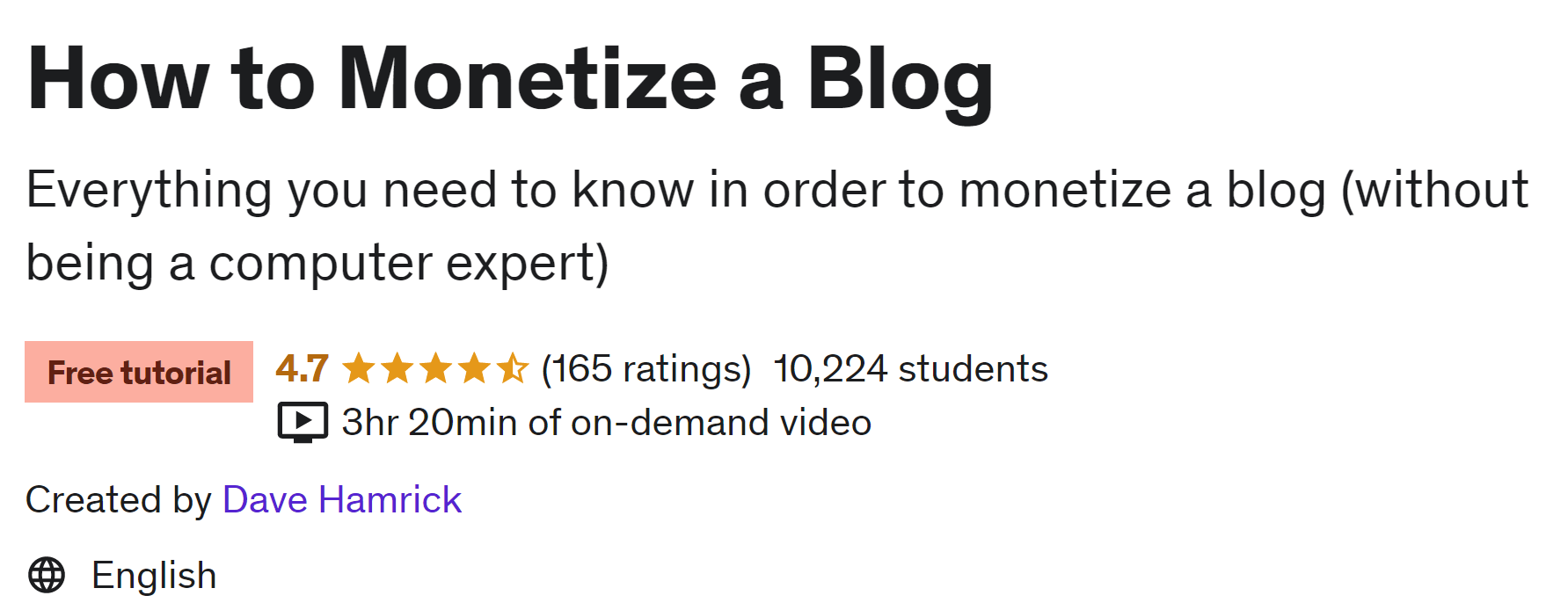 Free blogging courses for beginners: Udemy's How to Monetize a Blog course