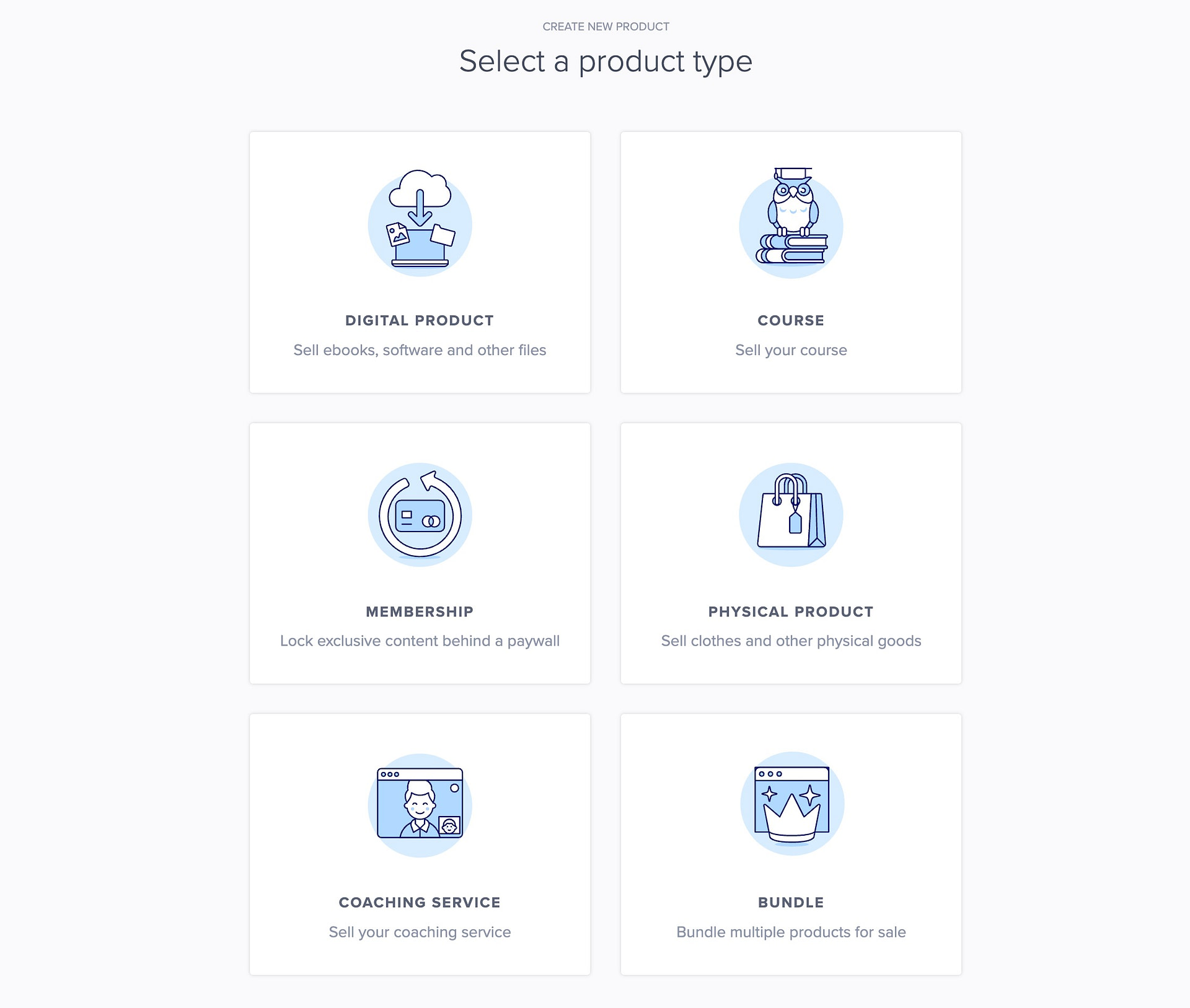 Picking a product type.