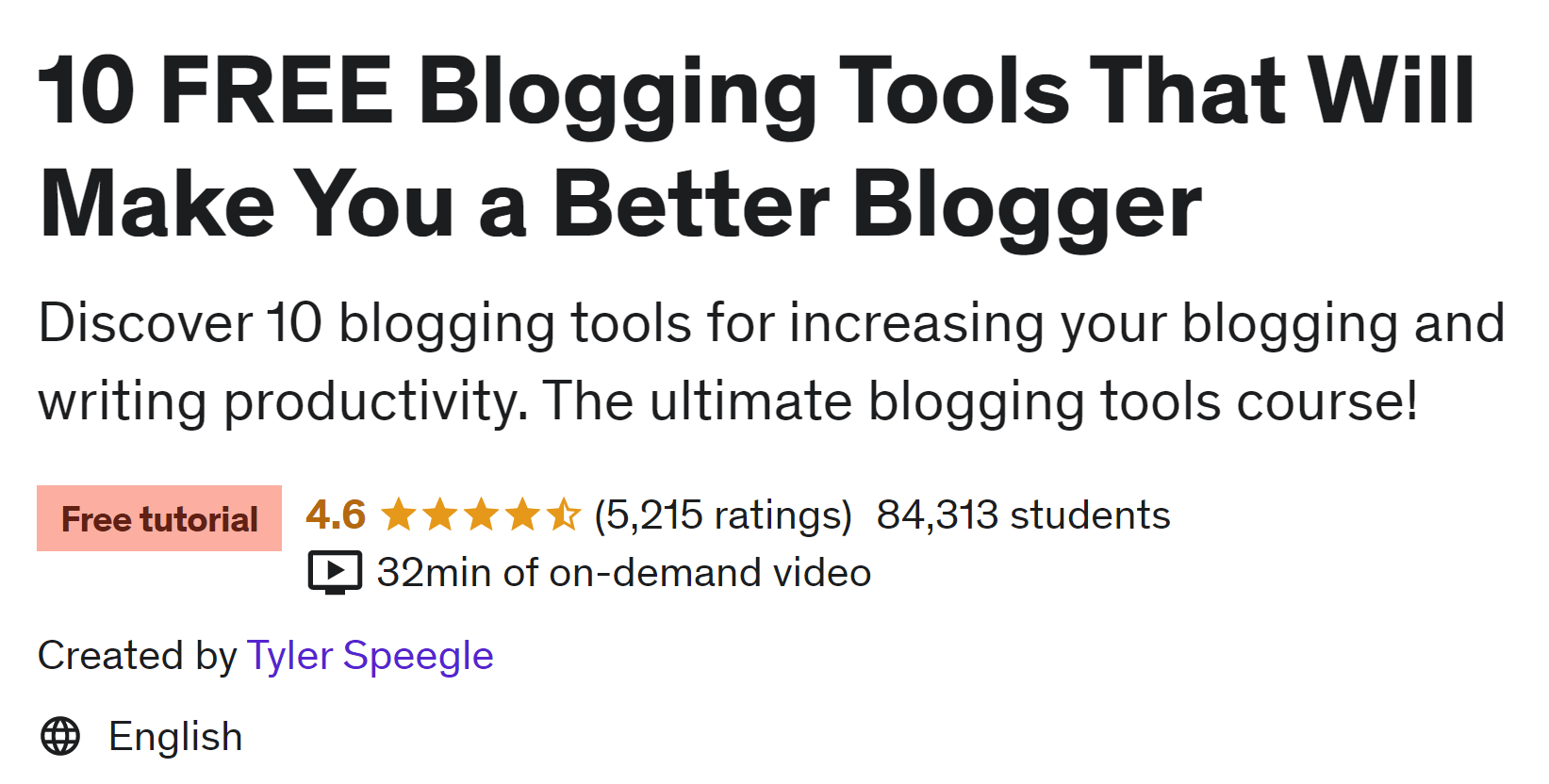Udemy's 10 Free Blogging Tools course