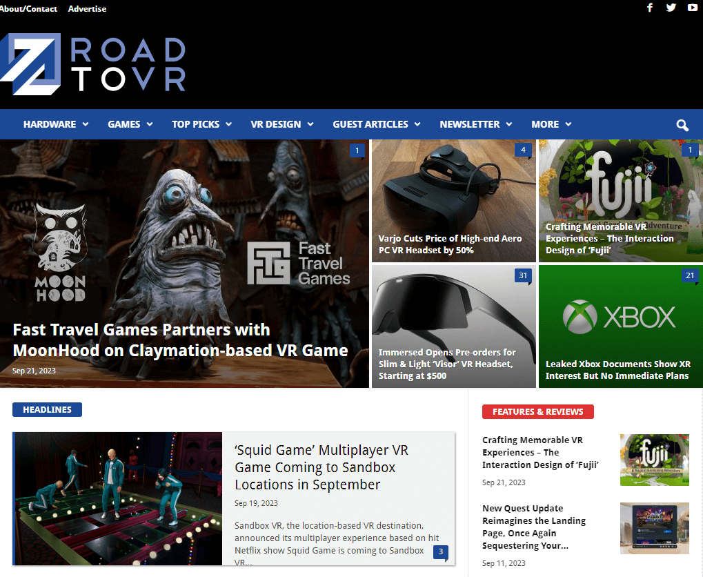 Homepage for Road to VR, one of the best tech blogs for understanding Virtual Reality technology.