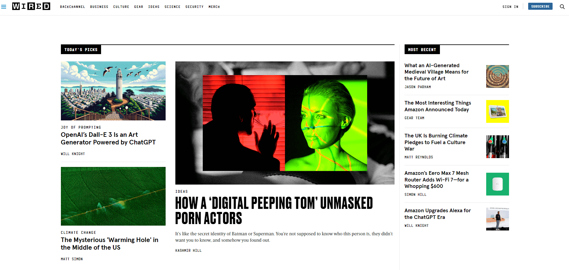 Homepage for Wired, one of the best tech blogs for understanding general tech trends.