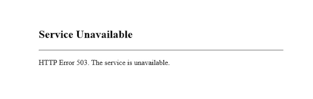 A webpage showing a 503 error.