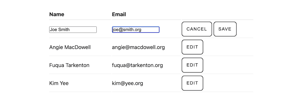 A front end form displaying dynamic content using HTMX.