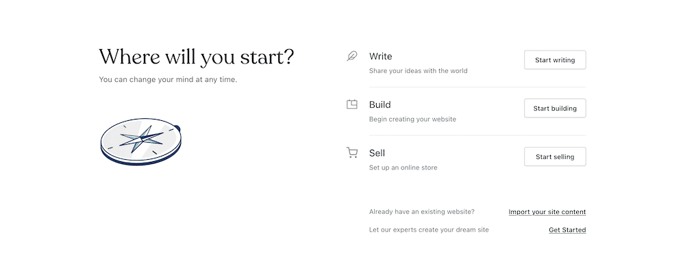 WordPress.com's Site Intent screen within the setup wizard.