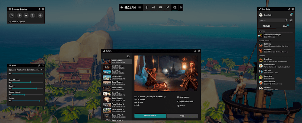 The Xbox Game Bar running within the Sea of Thieves game.