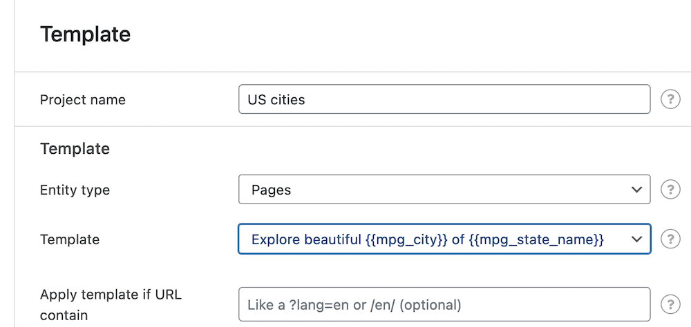 The Template section in Multiple Pages Generator.