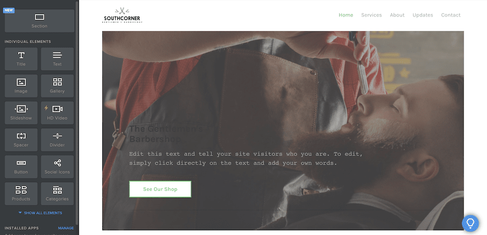 The main Weebly editor interface.