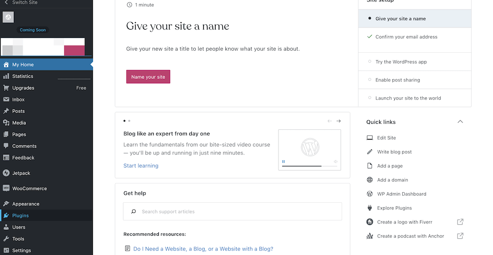 The WordPress.com Dashboard.